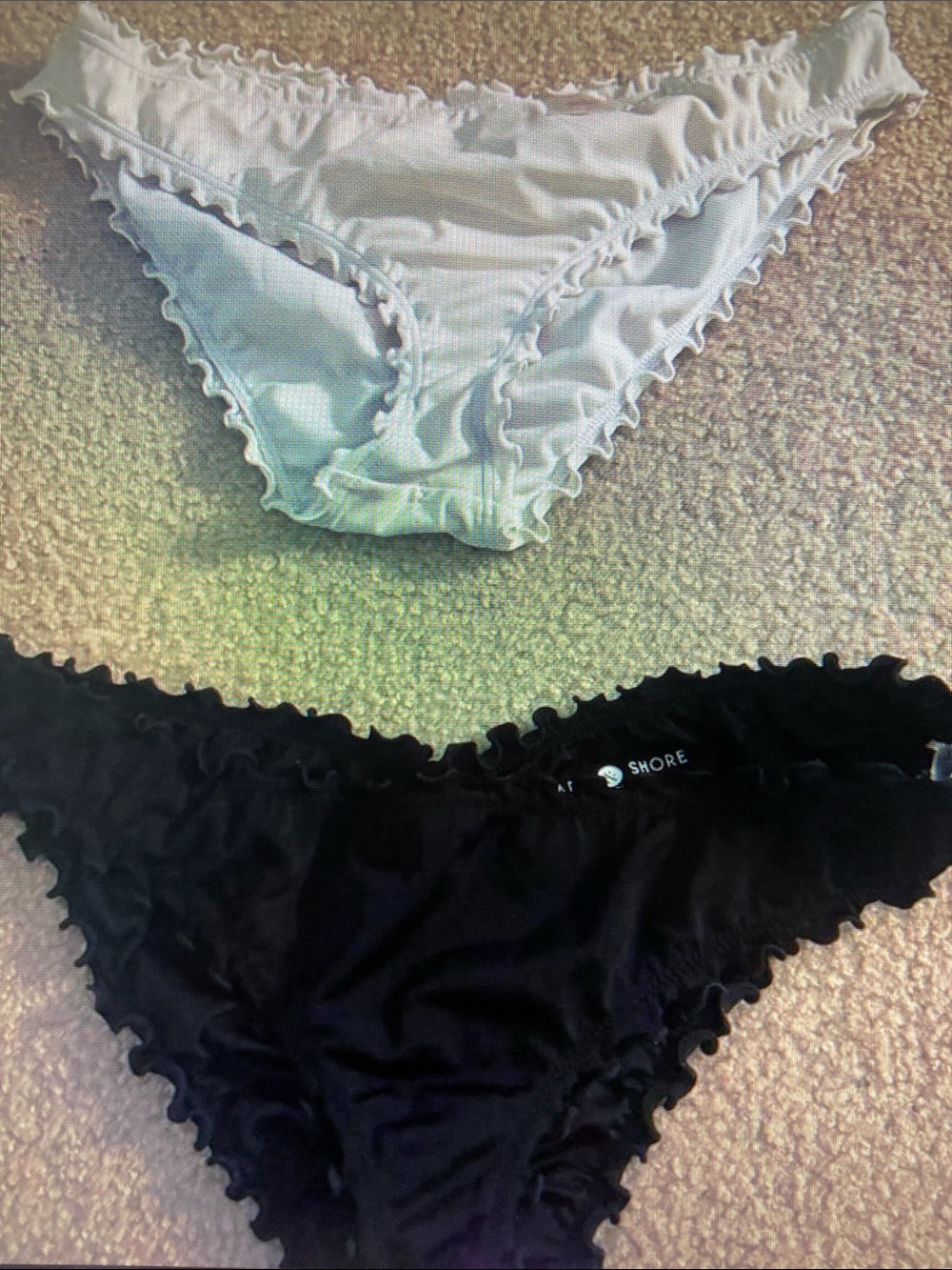Shade & Shore Black and White Ruffle-Trim Bikini Bottoms